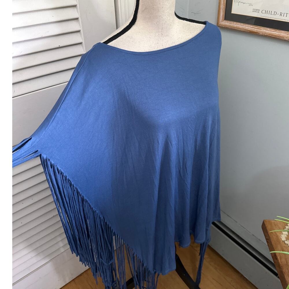 Three Bird Nest Top Womens XL Blue Fringed The Nest Showstopper Western Boho